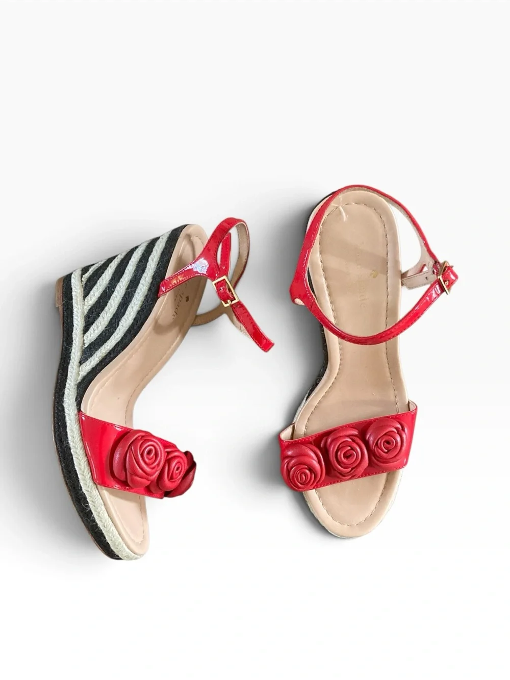 KATE SPADE NEW YORK Jill Maraschino Rosette Espadrille Wedge Sz 8